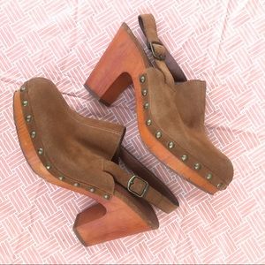 Lucky Brand slingback chunky brown suede clogs